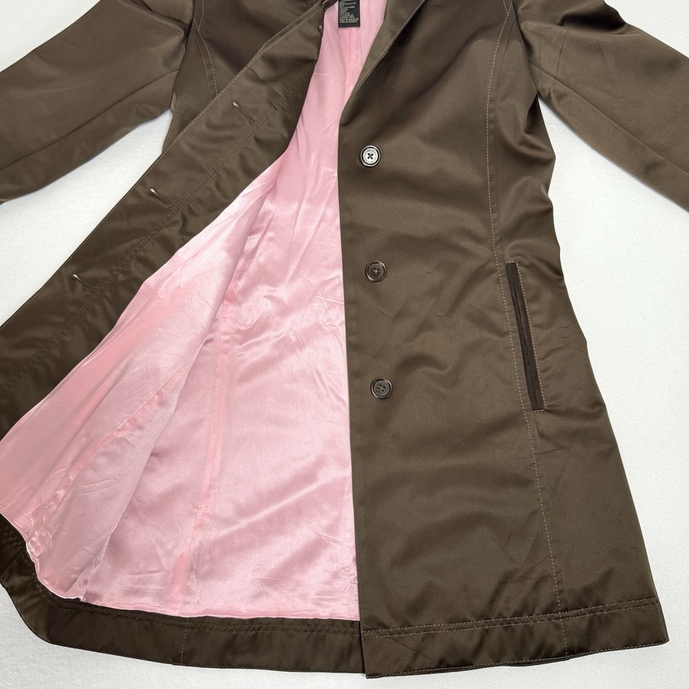 Coach Leatherware Long Jacket Trench Coat Brown Pink Silk Lining Size‎ 2 Women's - Picture 7 of 9